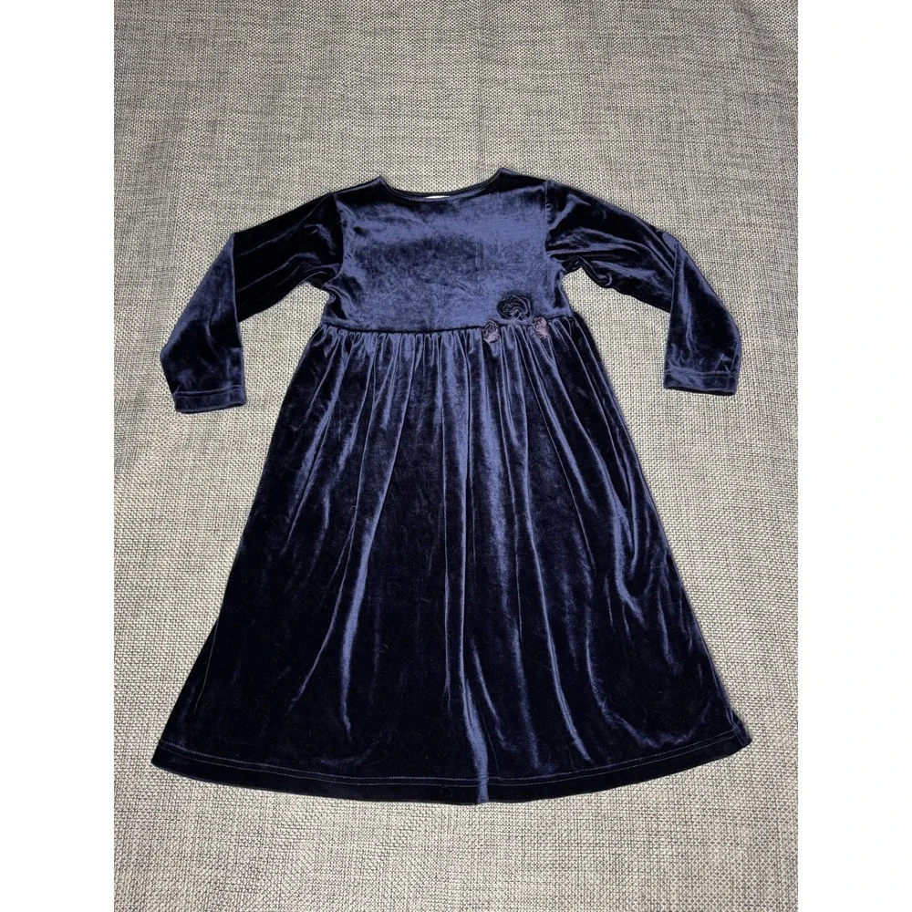 My Twin‎ Girls Navy Blue Velvet Long Sleeve Dress Size S 5-6 Years